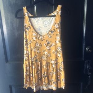American Eagle Peplum Cut Yellow Floral Tank